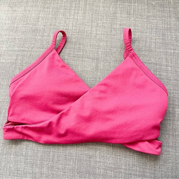 Fabletics Tammy Low Impact Sports Bar Women size S Faux Wrap Bralette Dark Pink - Picture 1 of 10
